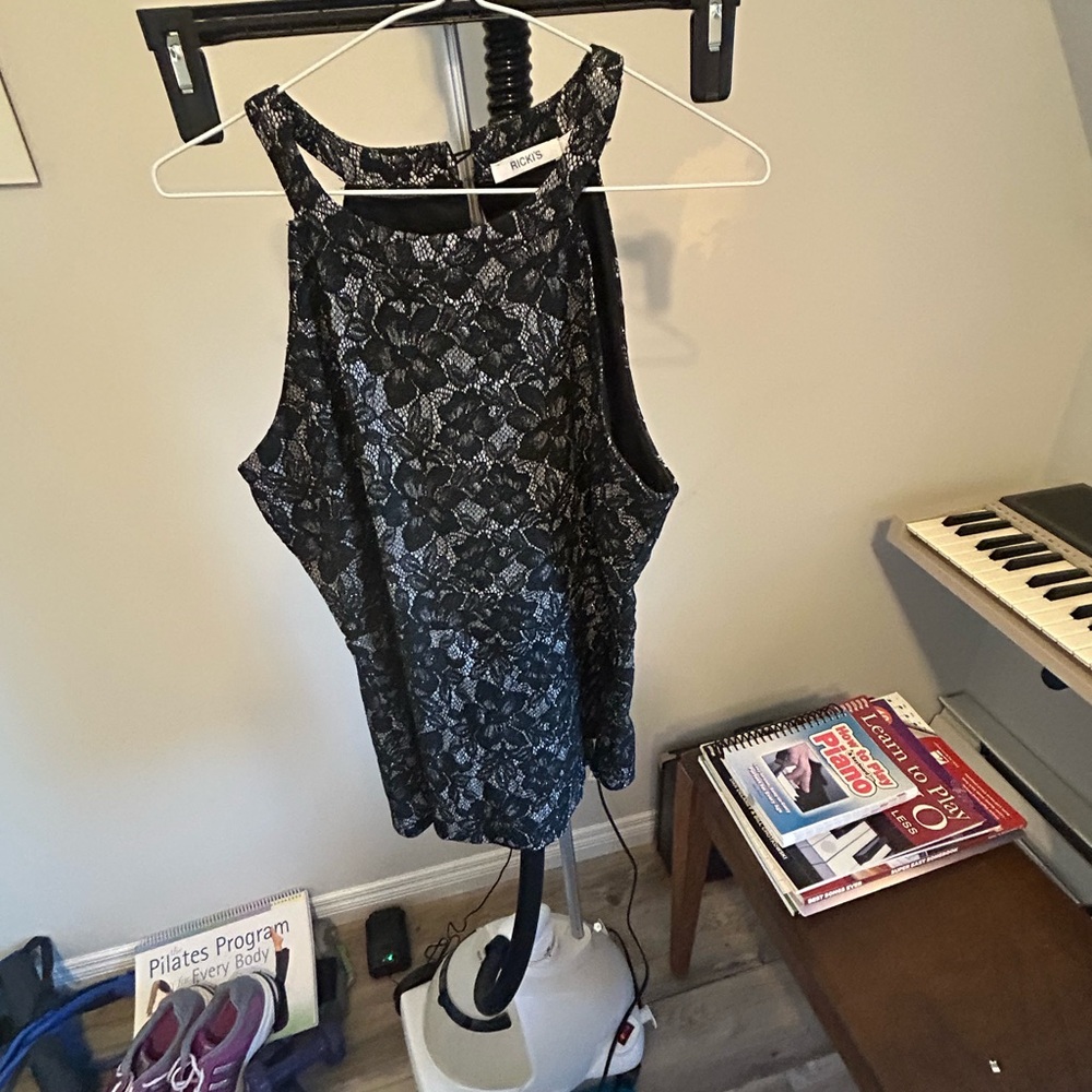 BCBGeneration Black Floral Lace Halter Cami